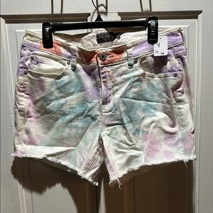 Torrid Pink and Blue Jean Shorts with Tie-Dye Design